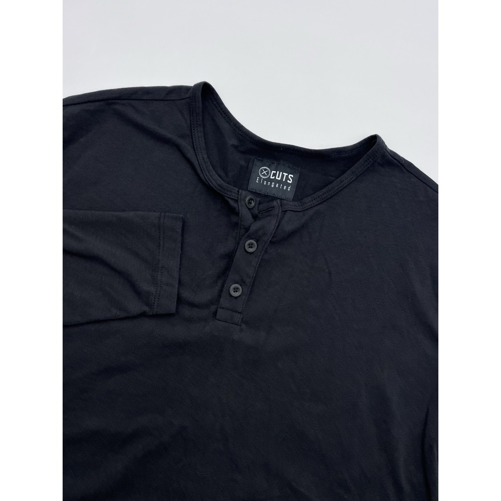 Cuts Clothing Mens Elongated Long Sleeve‎ Henley Shirt Size XL Black Stretch